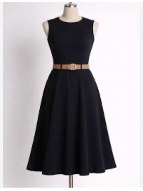 Calvin Klein Black Sleeveless Midi Dress with Tan Belt